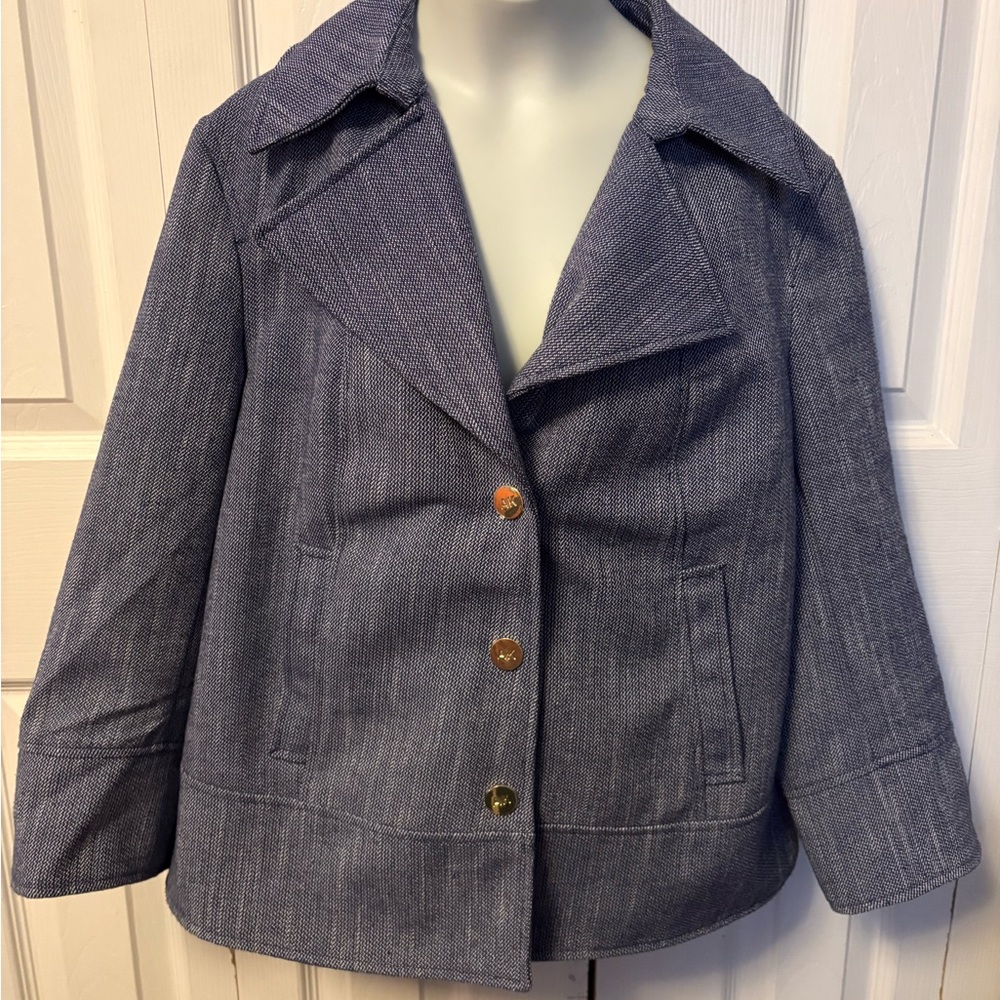 Anne Klein Dark Blue Jean Jacket with Gold Buttons